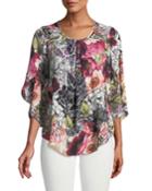 Floral-georgette Tulip-sleeve Tunic