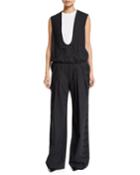 Tropical Luxury Embroidered Wide-leg Jumpsuit