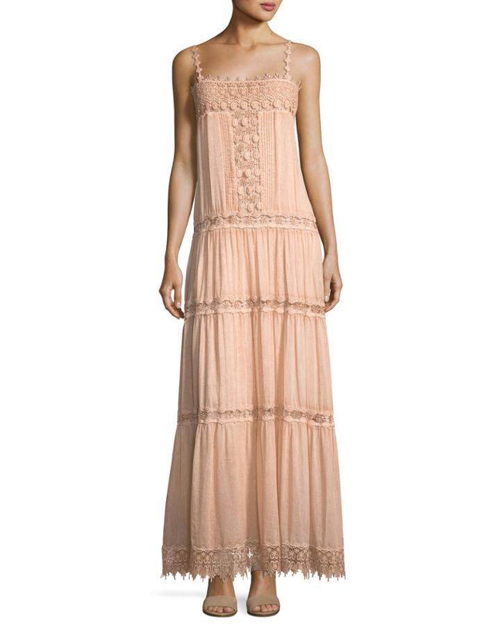 Square-neck Sleeve Cotton-silk Maxi Dress With