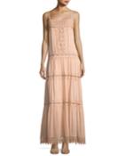 Square-neck Sleeve Cotton-silk Maxi Dress With