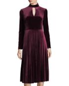 Pleated Velvet Keyhole-front Dress