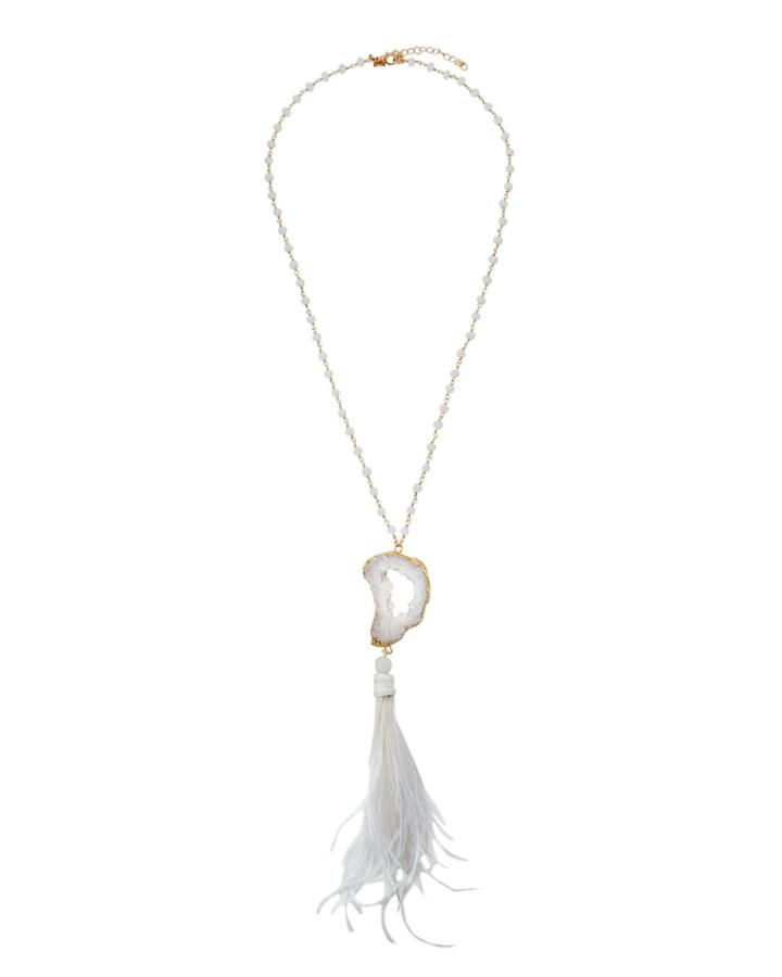 Feather Crystal Pendant Necklace, White