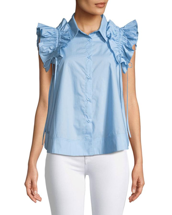 Ruffle-shoulder Button-front