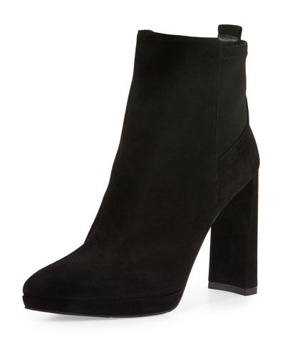Souffle Suede Chunky-heel Bootie, Black
