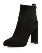 Souffle Suede Chunky-heel Bootie, Black