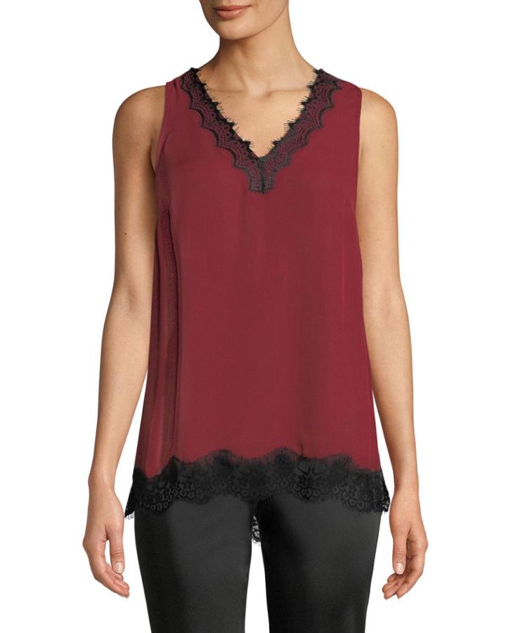 Sleeveless Lace-trim Chiffon Blouse