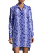 Kerry Snake-print Silk Shirtdress, Blue