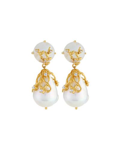 Moonstone & Baroque Pearl Double-drop Earrings