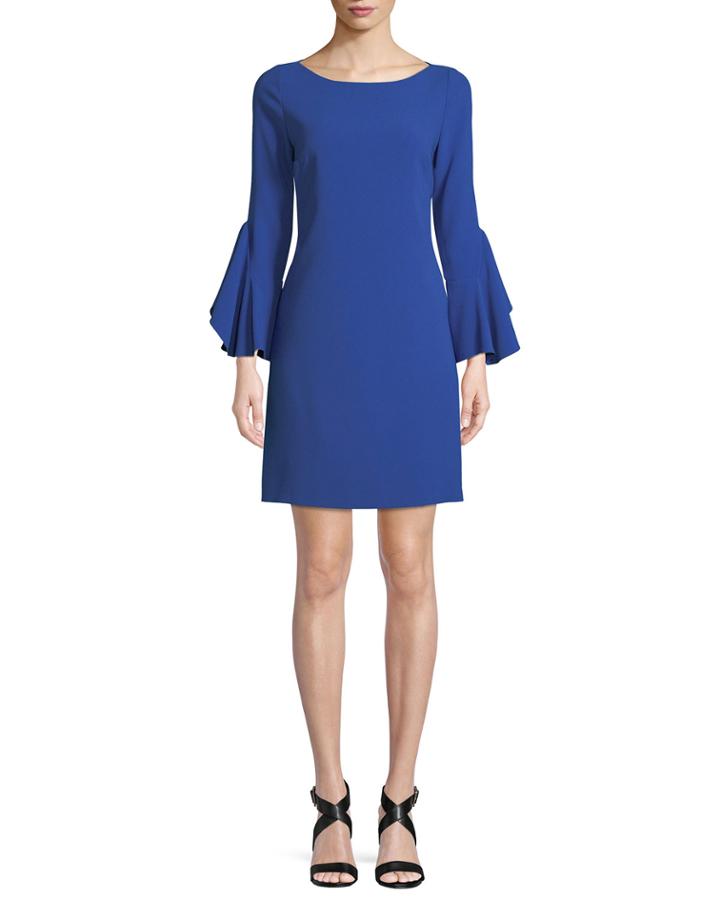 Dori Boat-neck Flared-sleeve Crepe A-line Dress