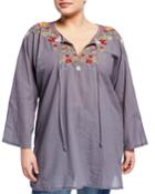 Plus Size Autumn Bloom Floral-embroidered Tunic