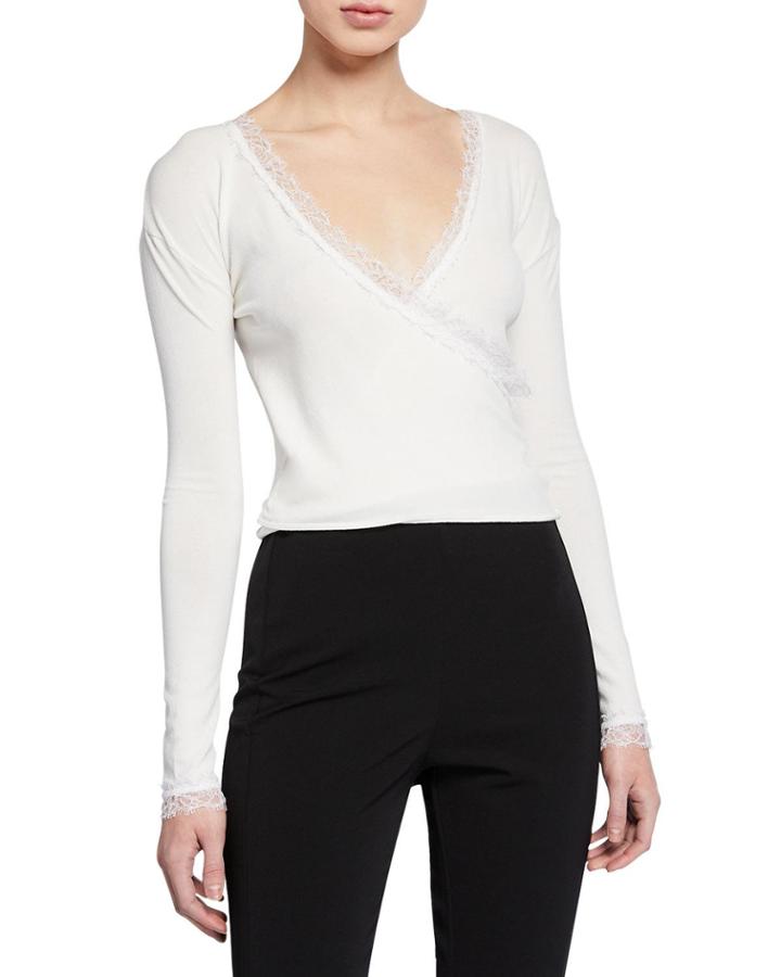 Knit Long-sleeve Wrap Top With