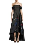 Off-the-shoulder Jacquard High-low Gown, Onyx