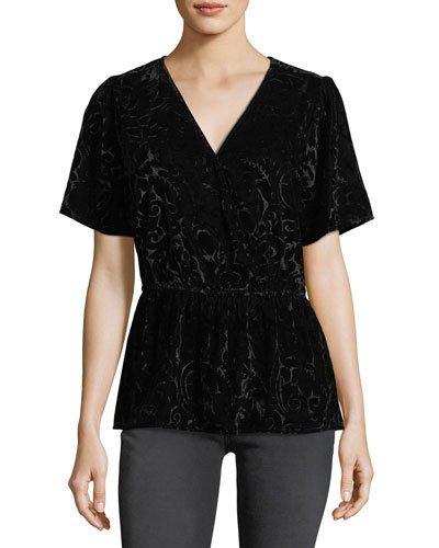 Faux-wrap Velvet Top