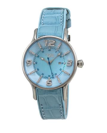 Alligator-strap Diamond-dial Watch, Blue