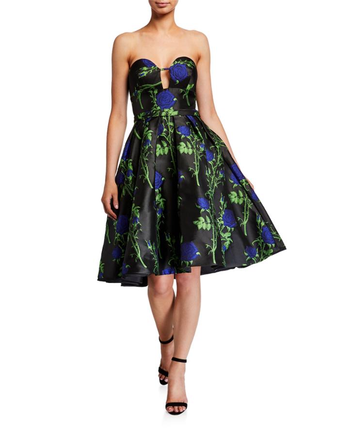 Strapless Floral Jacquard Fit-and-flare Dress