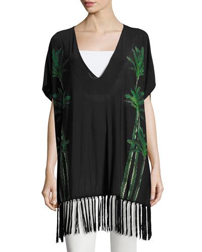Palm Tree-graphic Tunic, Black