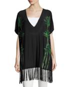 Palm Tree-graphic Tunic, Black