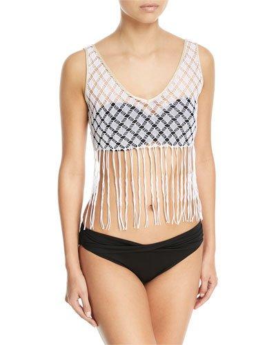Flirty Fringe Tank Top, White