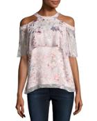 Genevieve Embellished Floral Silk Popover Blouse, Nude