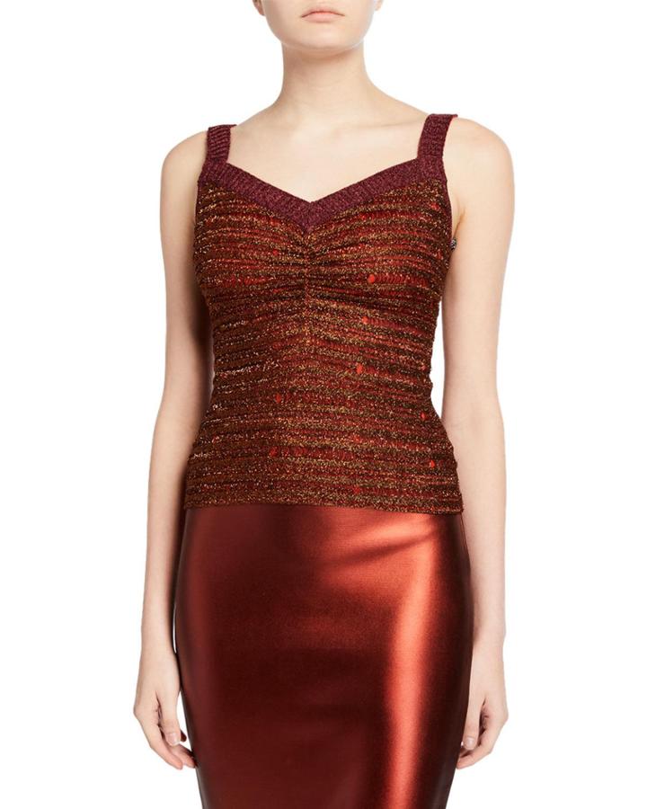 Metallic Sweetheart-neck Tank Top