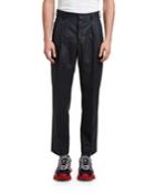 Men's Cropped Pleated Wool Trousers