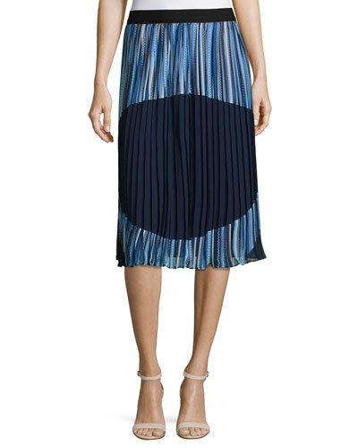 Pleated Pull-on Skirt, Blue Pattern