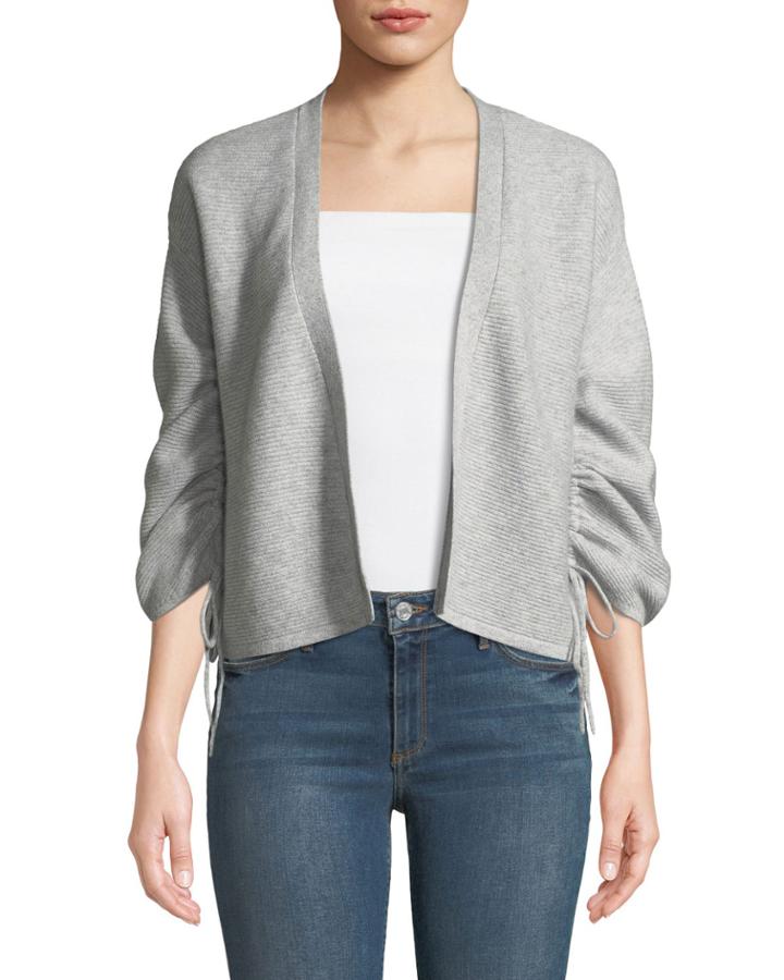 Cashmere Gathered-sleeves Ribbed Cardigan