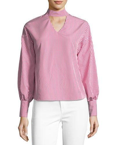 Choker-collar Gingham Blouse