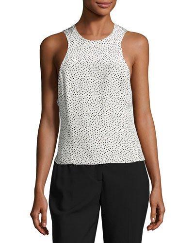 Silk Polka-dot Twist-back Tank, Cream/black