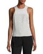 Silk Polka-dot Twist-back Tank, Cream/black