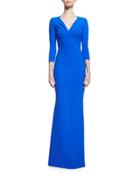 3/4-sleeve Ruched Ponte Gown