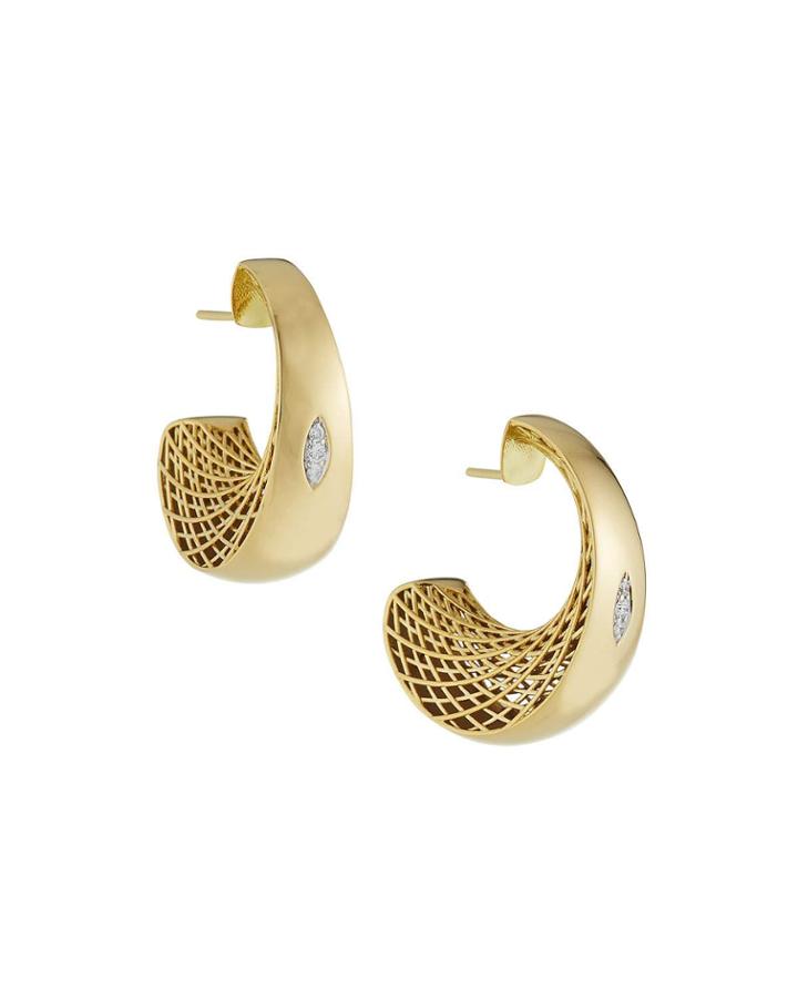 Golden Gate Two-tone 18k Diamond-front Hoop Earrings