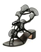 Ruffle Beaded Thong Sandal, Black/multi