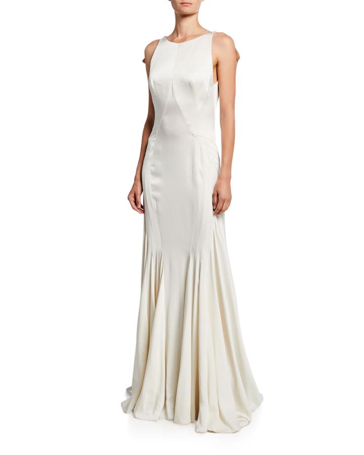 Backless Satin-back Crepe Gown