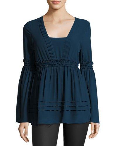 V-neck Bell-sleeve Chiffon Blouse