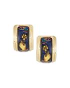 Estate Handhold Enamel Earrings, Blue/gold