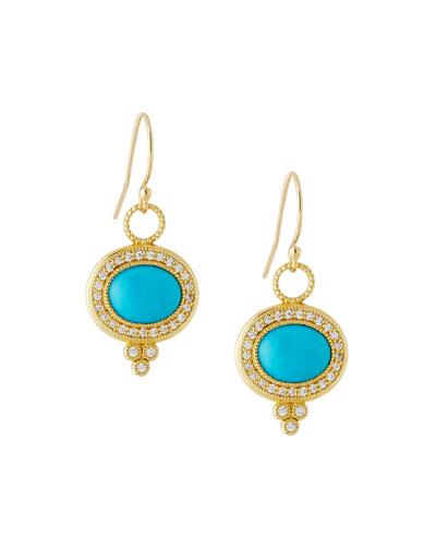 18k Provence Pav&eacute; Diamond & Turquoise Oval Dangle & Drop Earrings