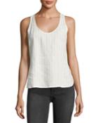 Racerback Striped-linen Tank Top, White