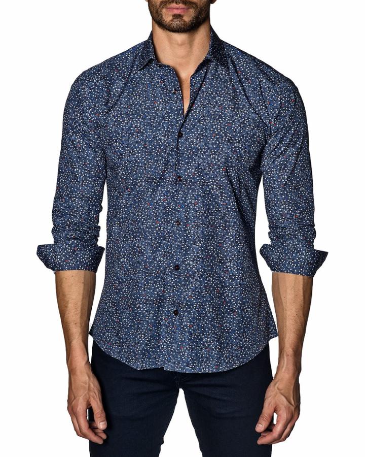 Men's Semi-fitted Printed Sport Shirt, Blue Pattern