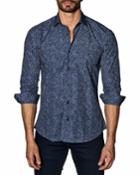 Men's Semi-fitted Printed Sport Shirt, Blue Pattern