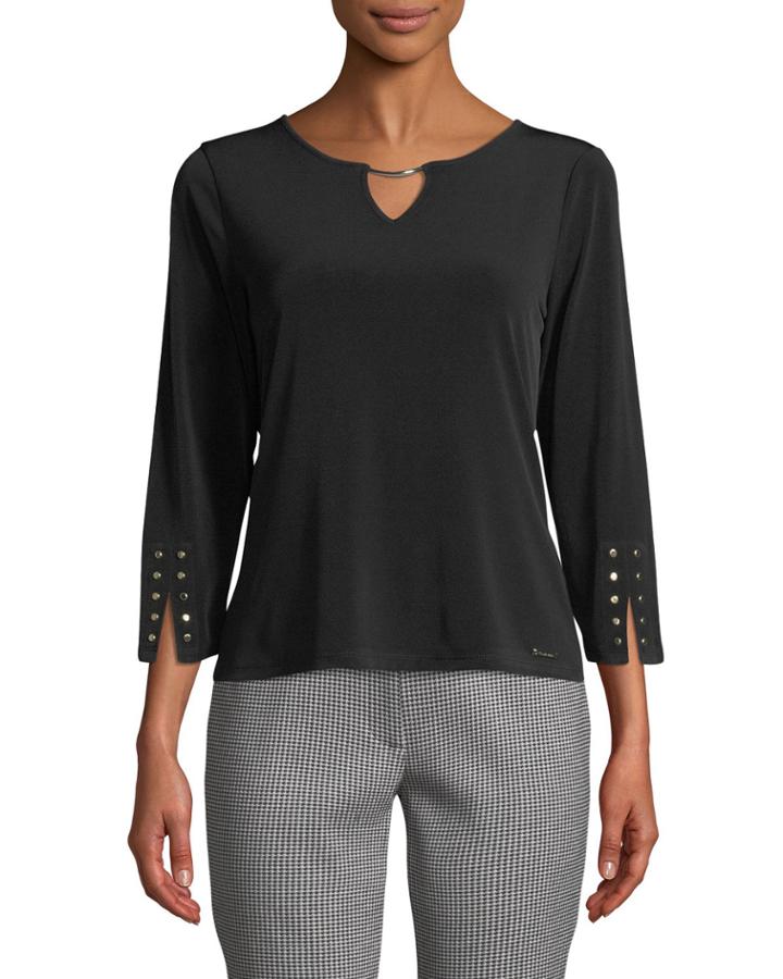 Hardware-trimmed Keyhole Knit Top