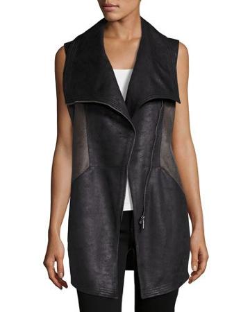Two-tone Faux-suede Vest, Charcoal/black