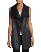 Two-tone Faux-suede Vest, Charcoal/black
