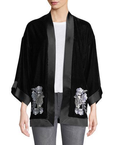 Embroidered Velvet Cardigan
