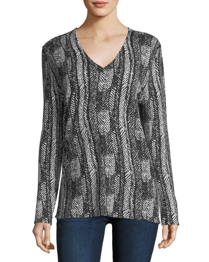 V-neck Vertical Arrow-print Superfine Cashmere Tunic