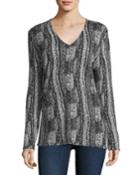 V-neck Vertical Arrow-print Superfine Cashmere Tunic