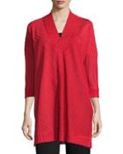 Ribbed 3/4-sleeve V-neck Tunic, Classic Red
