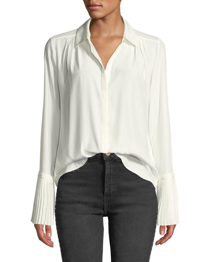 Long-sleeve Pintuck Button-front