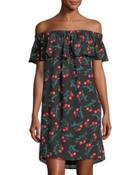 Ruffled Off-the-shoulder Floral-print Dress