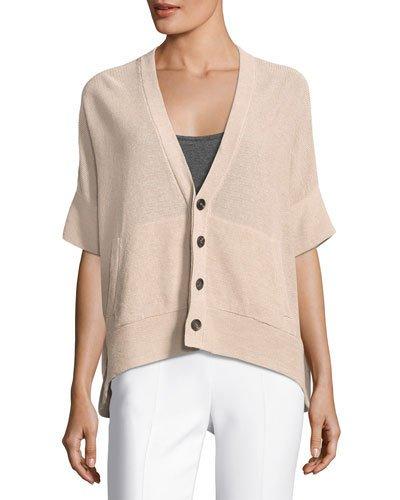 Dry-cotton Half-sleeve Cardigan, Flesh